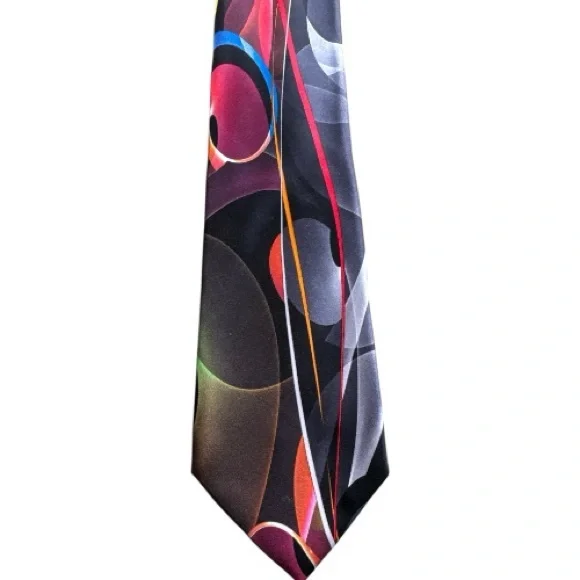 Vitaliano Italian Handmade Silk Tie Geometric Swirls & Lines Vibrant Colors - Picture 2 of 11